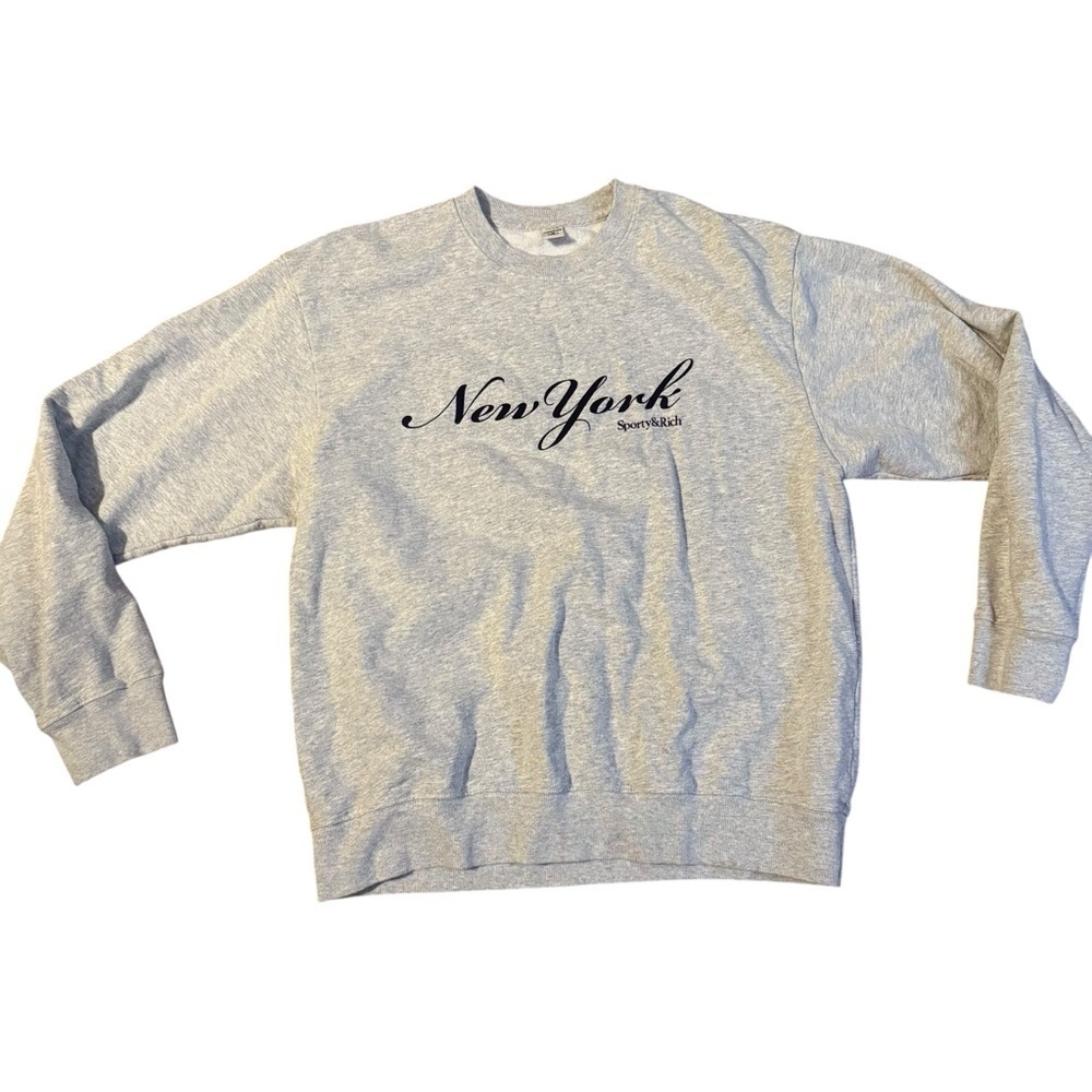 Sporty&Rich New York Crewneck - Heather Gray/Navy Size Large